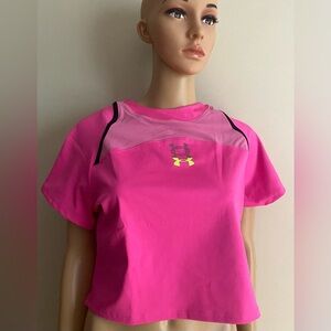 NEW Under Armour PINK Run Anywhere Fitted Crop Athletic Top Women‘s XL
